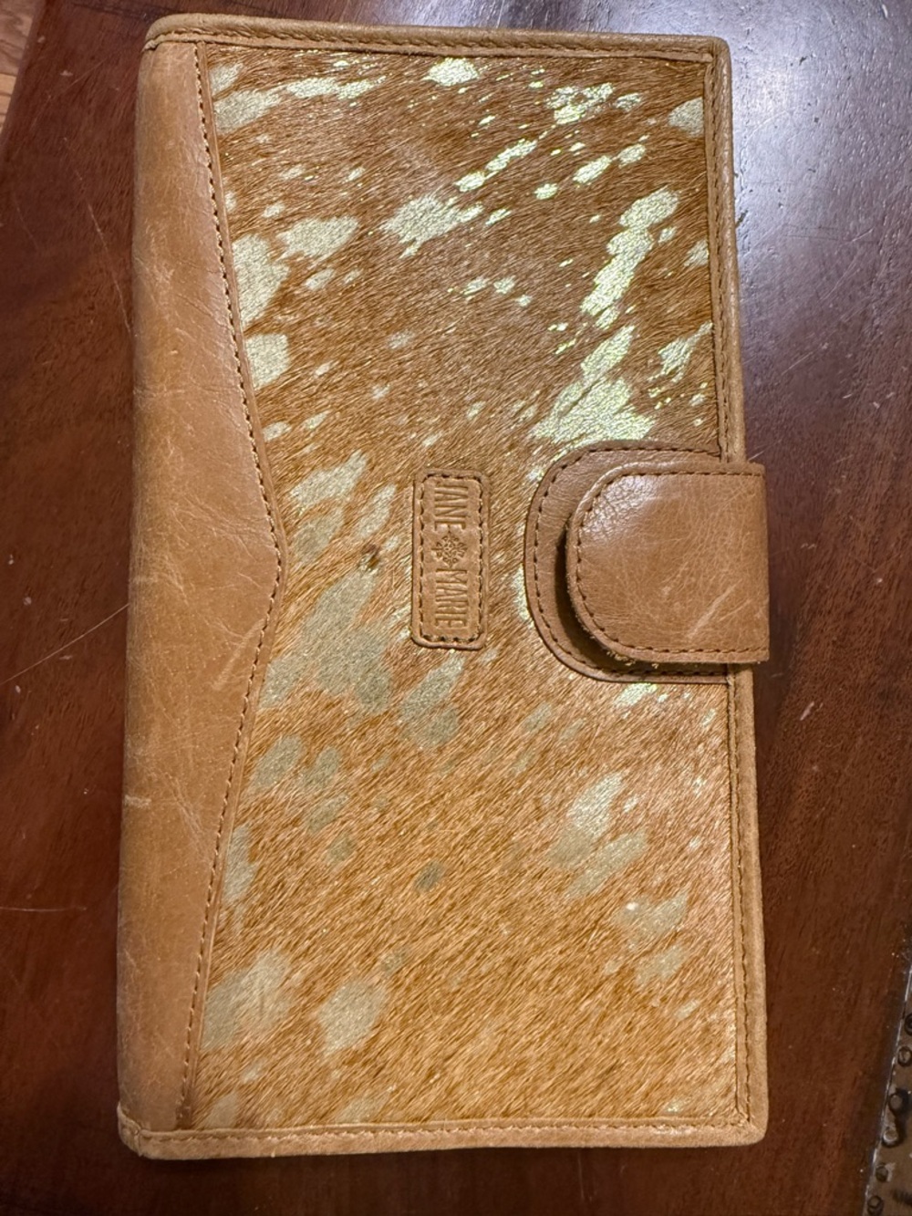 Tan Hair-On Leather Wallet with Gold Fleck